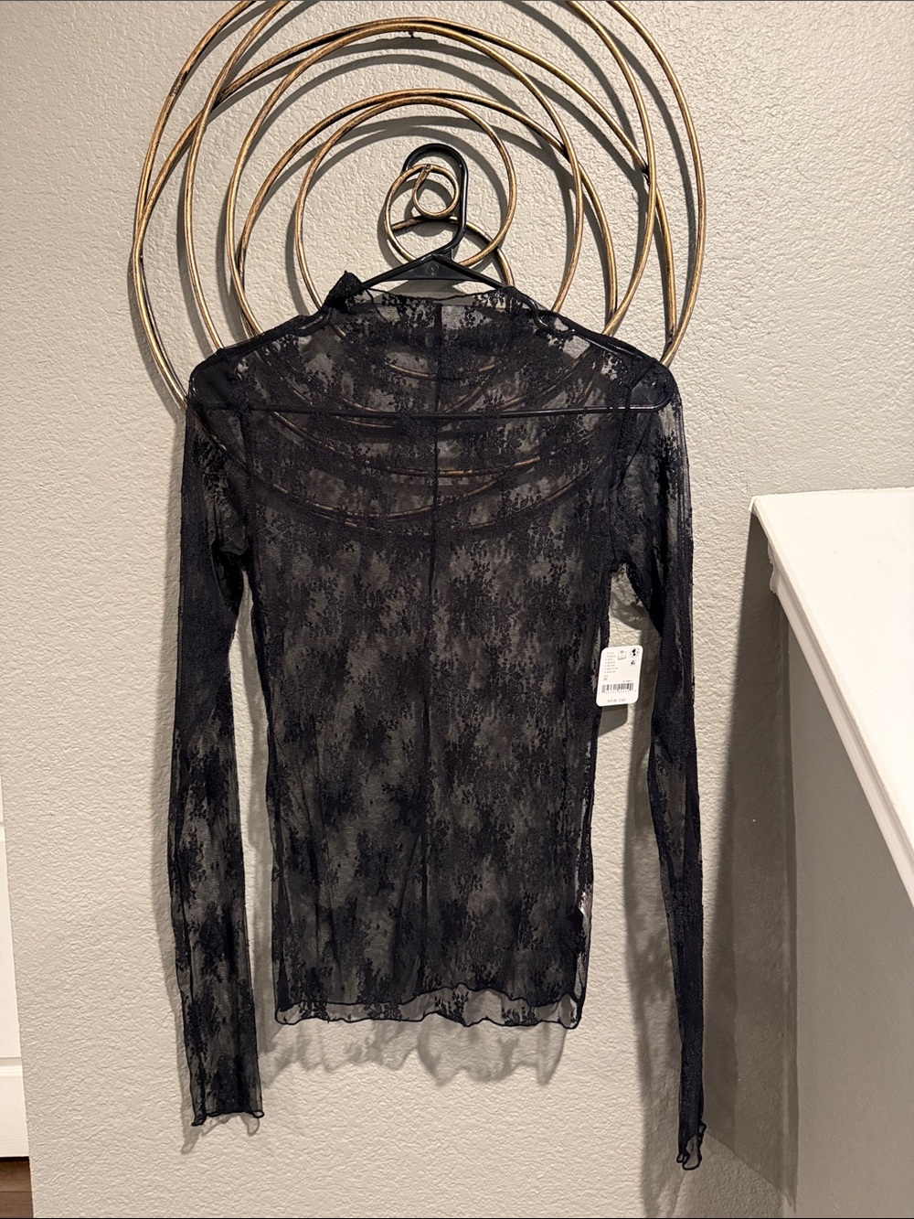 Free People Black Sheer Lace Long-Sleeve Top